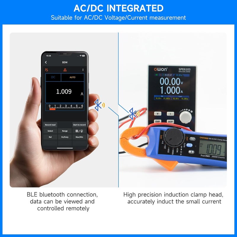 Owon Digital Clamp Meter Auto Range 20000 Counts AC/DC Resistance Capacitance Tester Multiple Measurement Functions NVC VFC Diode Overload Protection True RMS Multimeter CM2100B - Image 2